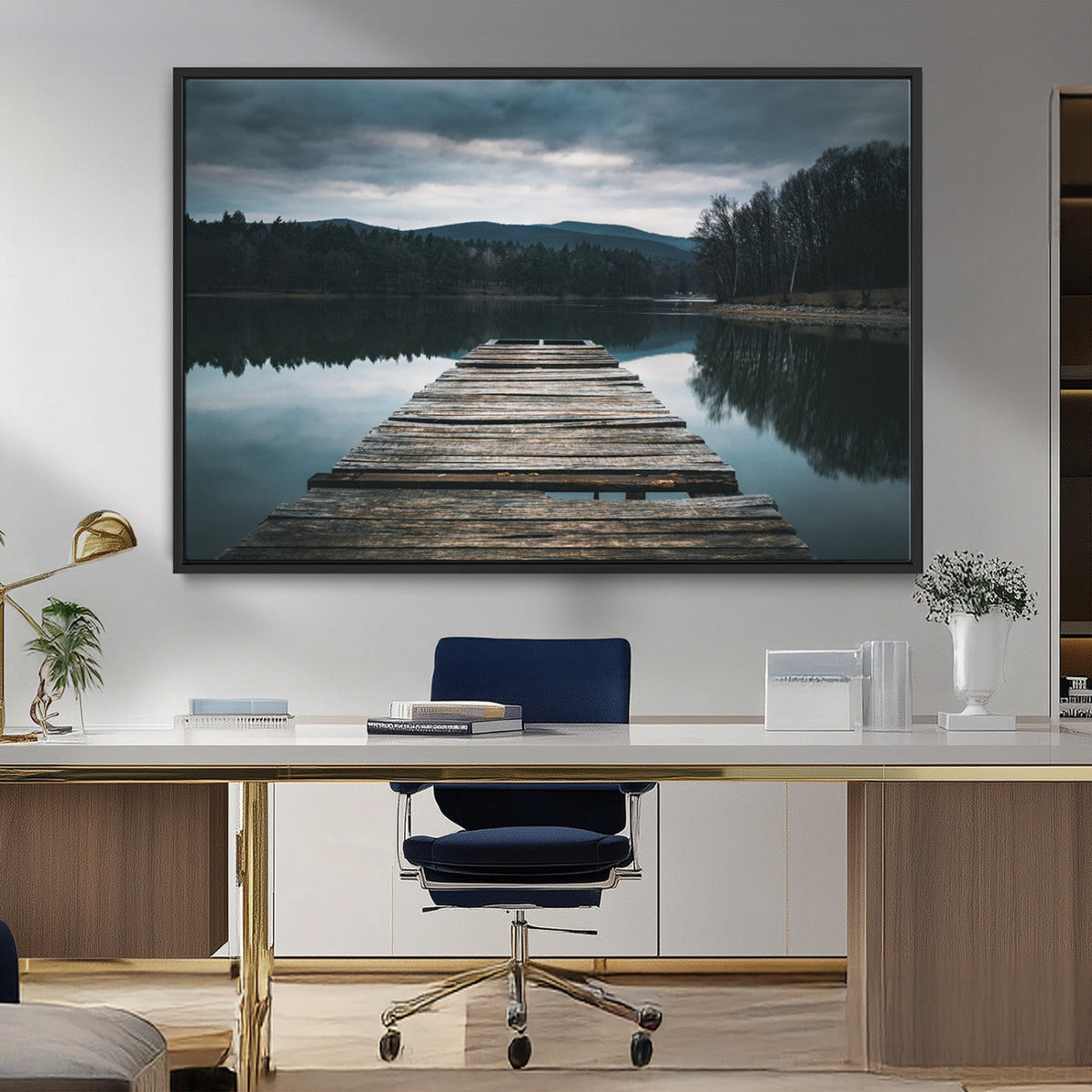 Wooden Bridge Near Lake Wall Art Canvas Print