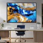 Blue Orange Marble Fluid Effect Canvas Wall Art Print