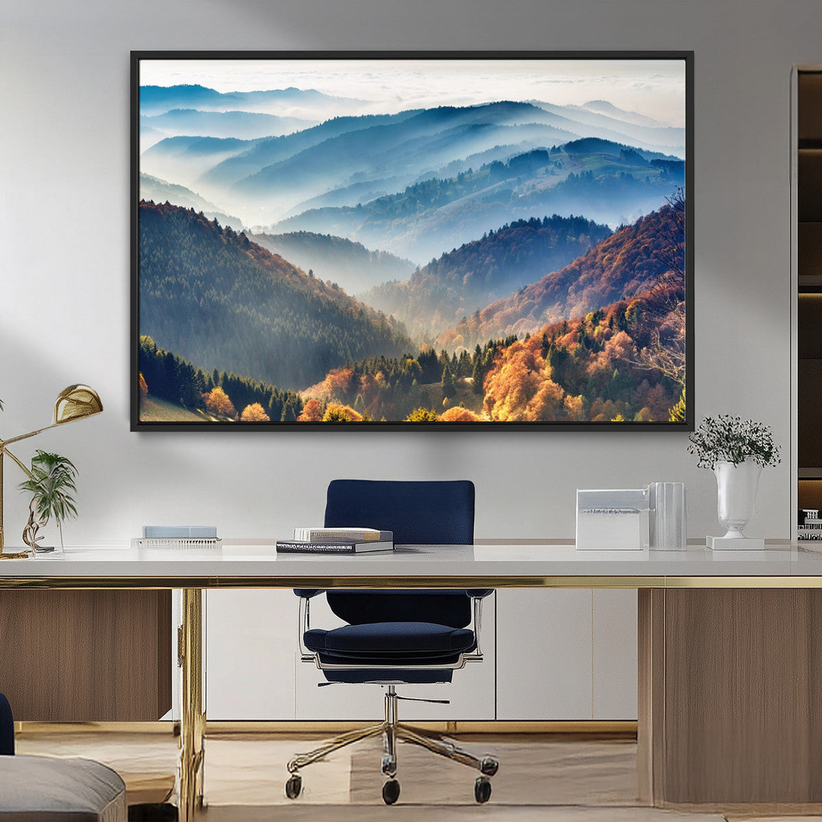Misty Mountain Sunrise Triptych Canvas Print | Autumn Landscape Wall Art