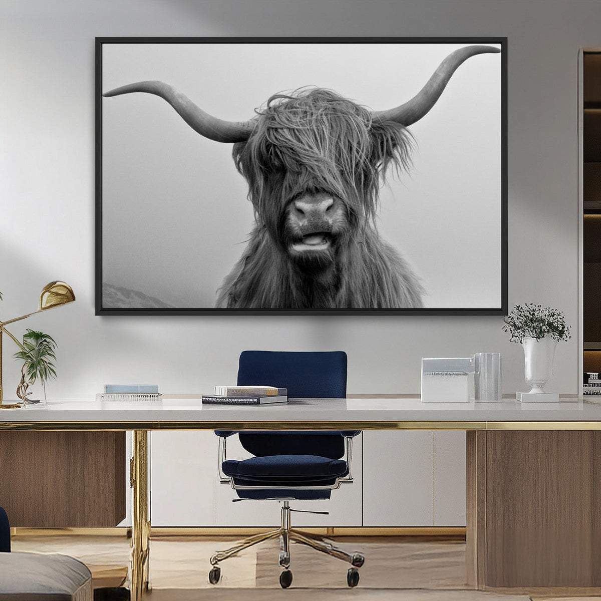 Texas Cow Wall Art Canvas, Texas Longhorn Cattle Canvas Print