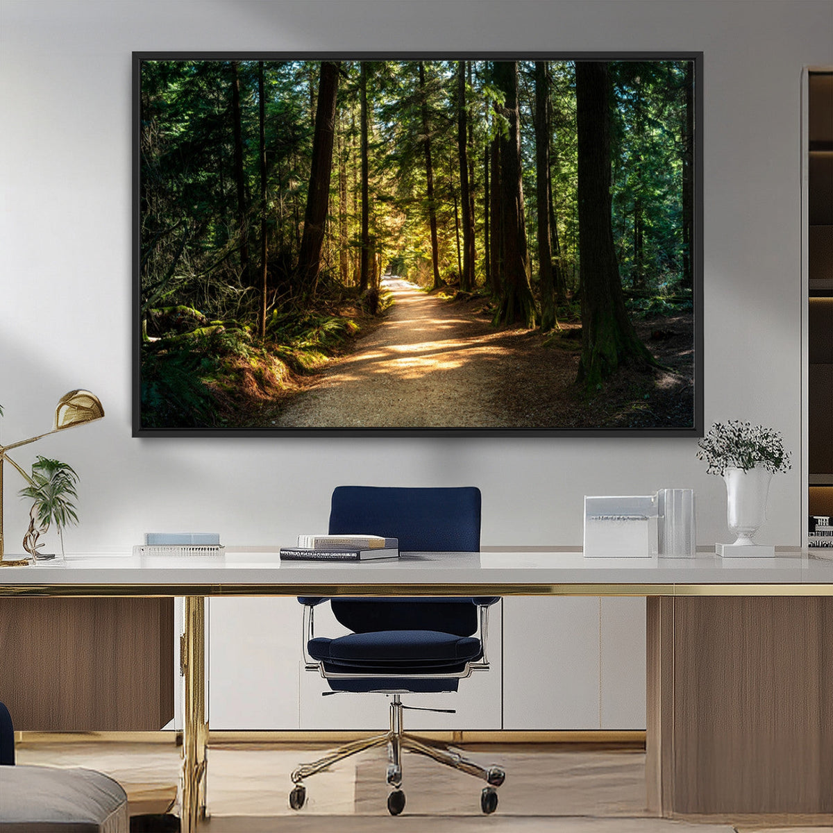 Sunlit Forest Pathway Canvas Print | 3 Panel Large Nature Wall Art