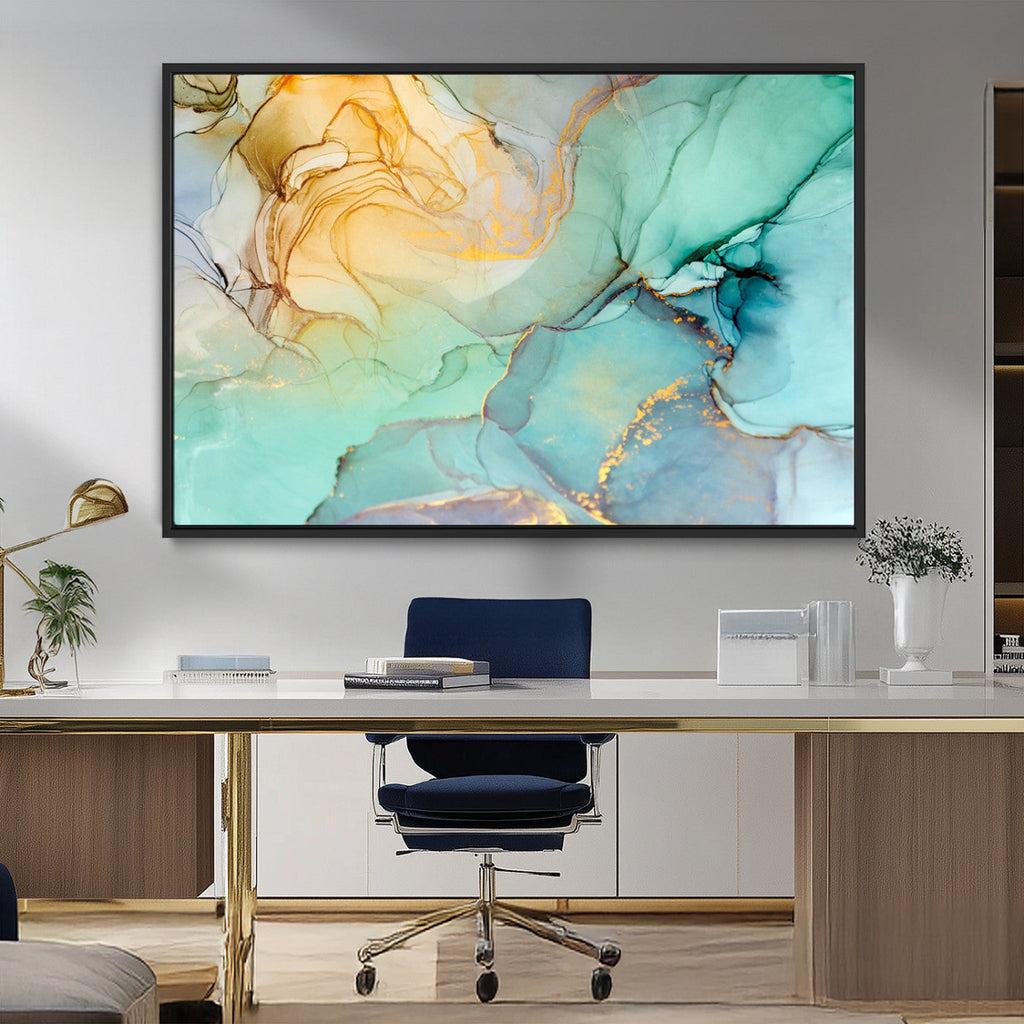 Green Marble Fluid Effect Abstract Canvas Wall Art Print