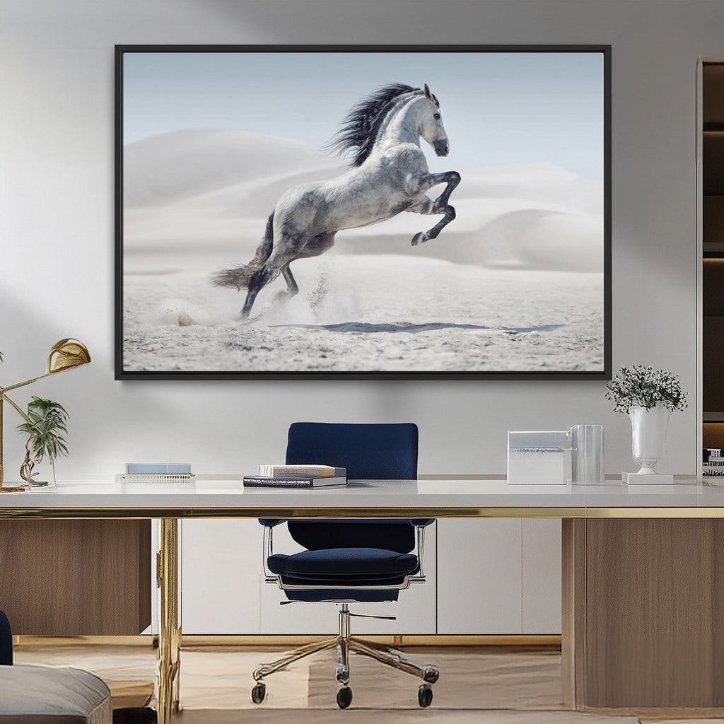 Prancing Horse Desert Large Wall Art Canvas Print, Majestic Horse Animal Artwork