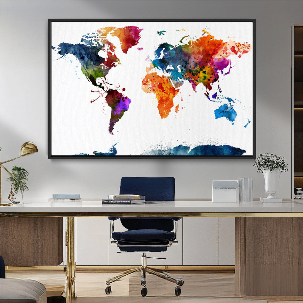 Bold Colorful World Map Canvas Print | Detailed Map of the World Wall Art