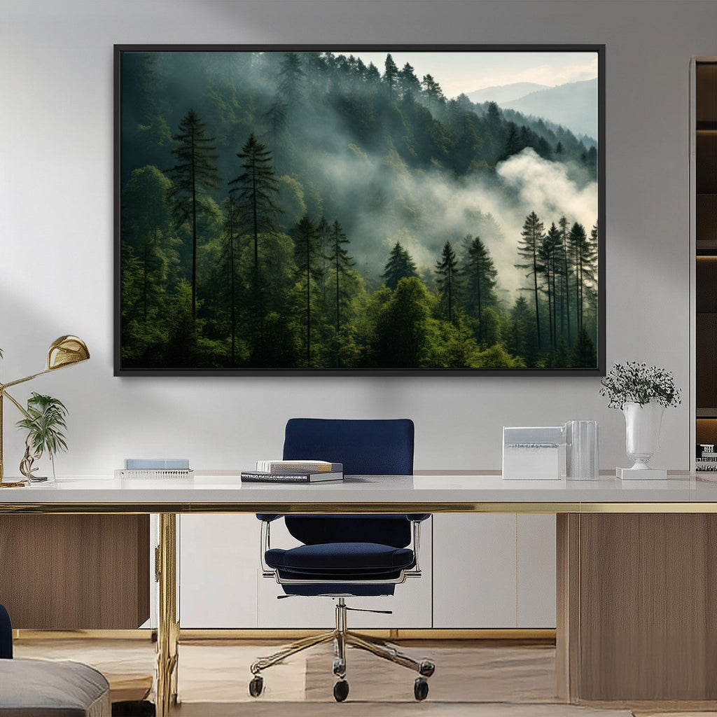 Misty Forest Wall Art Premium Canvas Print, Foggy and Serene Atmosphere