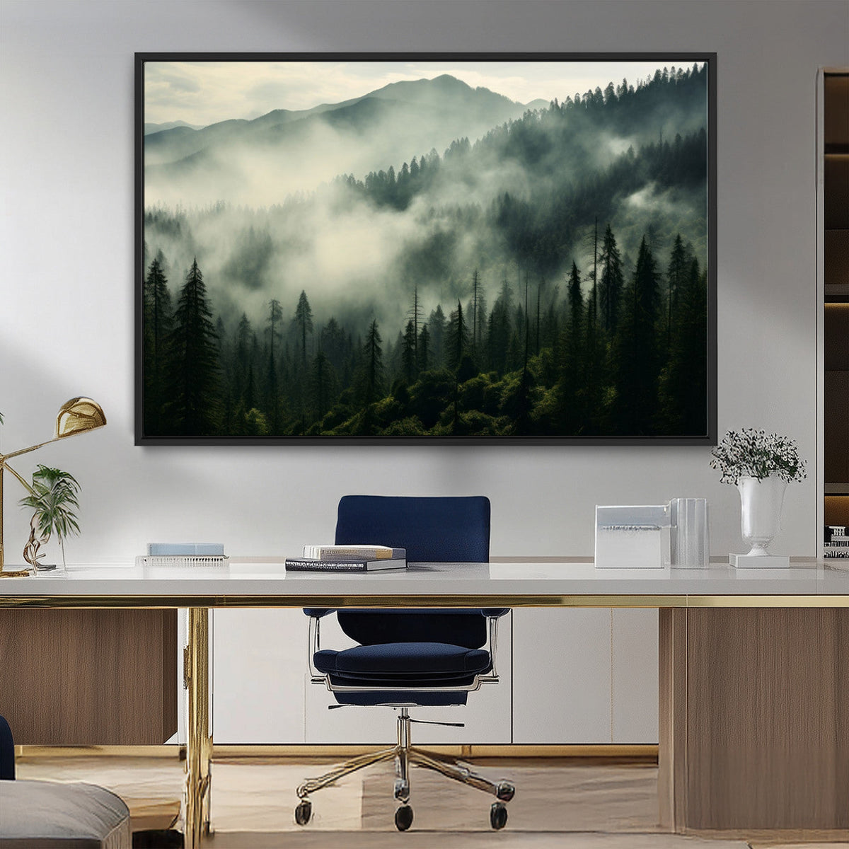 Captivating Misty Forest Wall Art Premium Canvas Print, A Foggy and Serene Atmosphere
