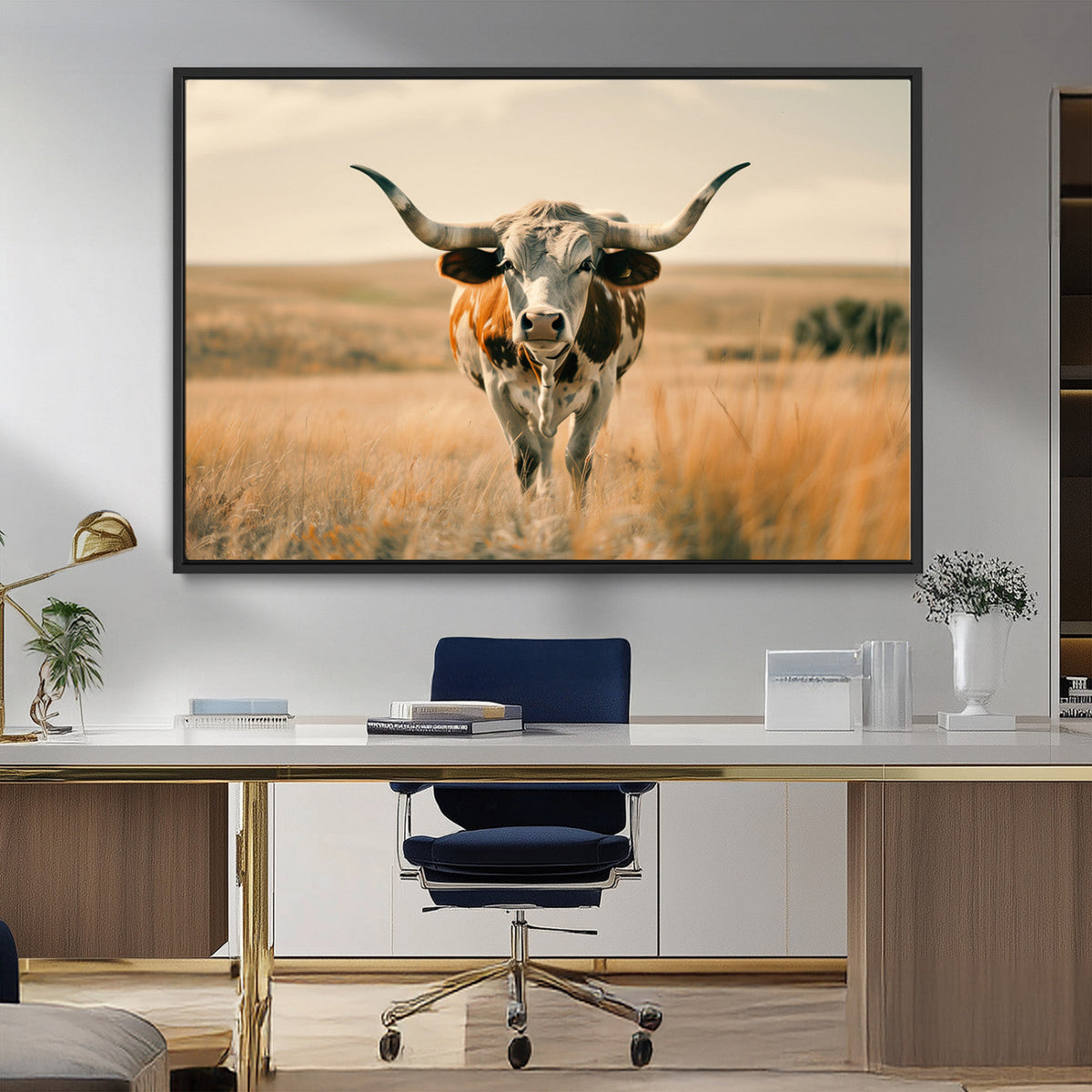 Texas Cow Wall Art Canvas Print for Farm House Wall Decor