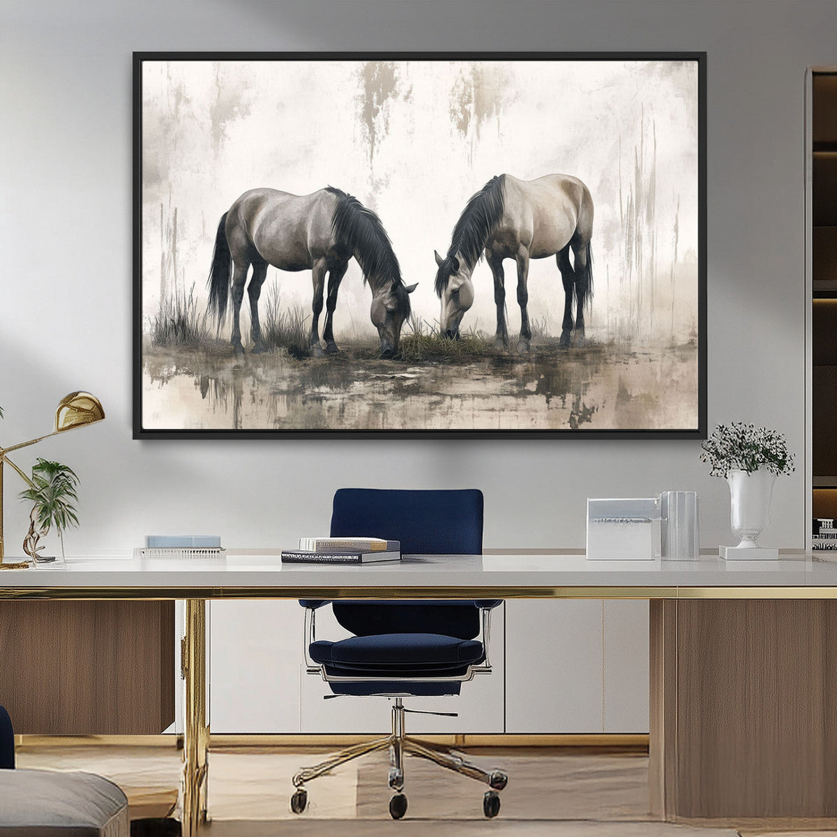 Chinese Ink Style Vintage Horses Wall Art Canvas Print