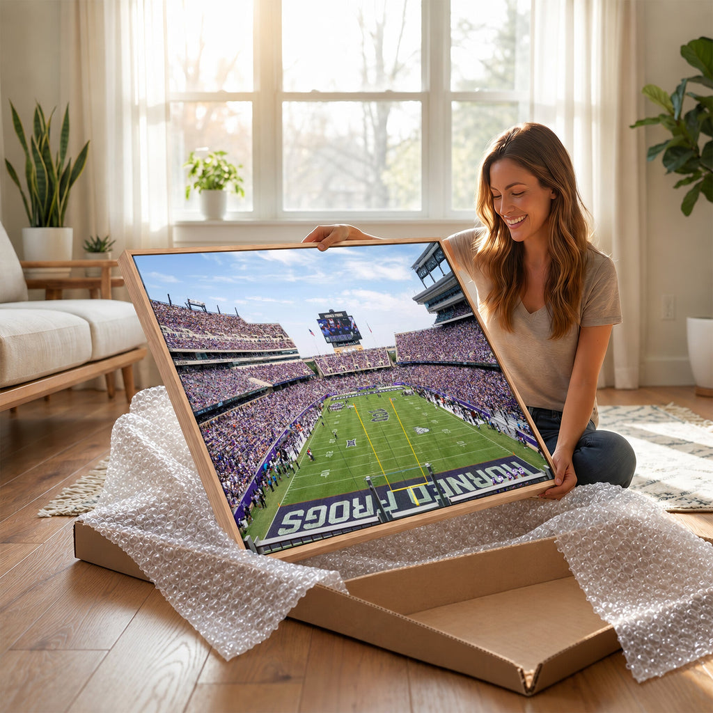TCU Horned Frogs Football Team Print, Fort Worth Amon G. Carter Stadium, Framed and Ready to Hang