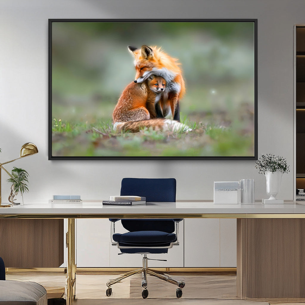 Heartwarming Fox and Baby Cub Wall Art | Canvas Print of Foxes in Nature