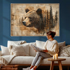 Rustic Grizzly Bear Wall Art, Abstract Grizzly 399 Bear Canvas Print, Woodland Wildlife