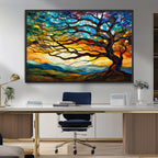 Vibrant Mosaic Tree of Life Wall Art, Stained Glass Style Canvas Print