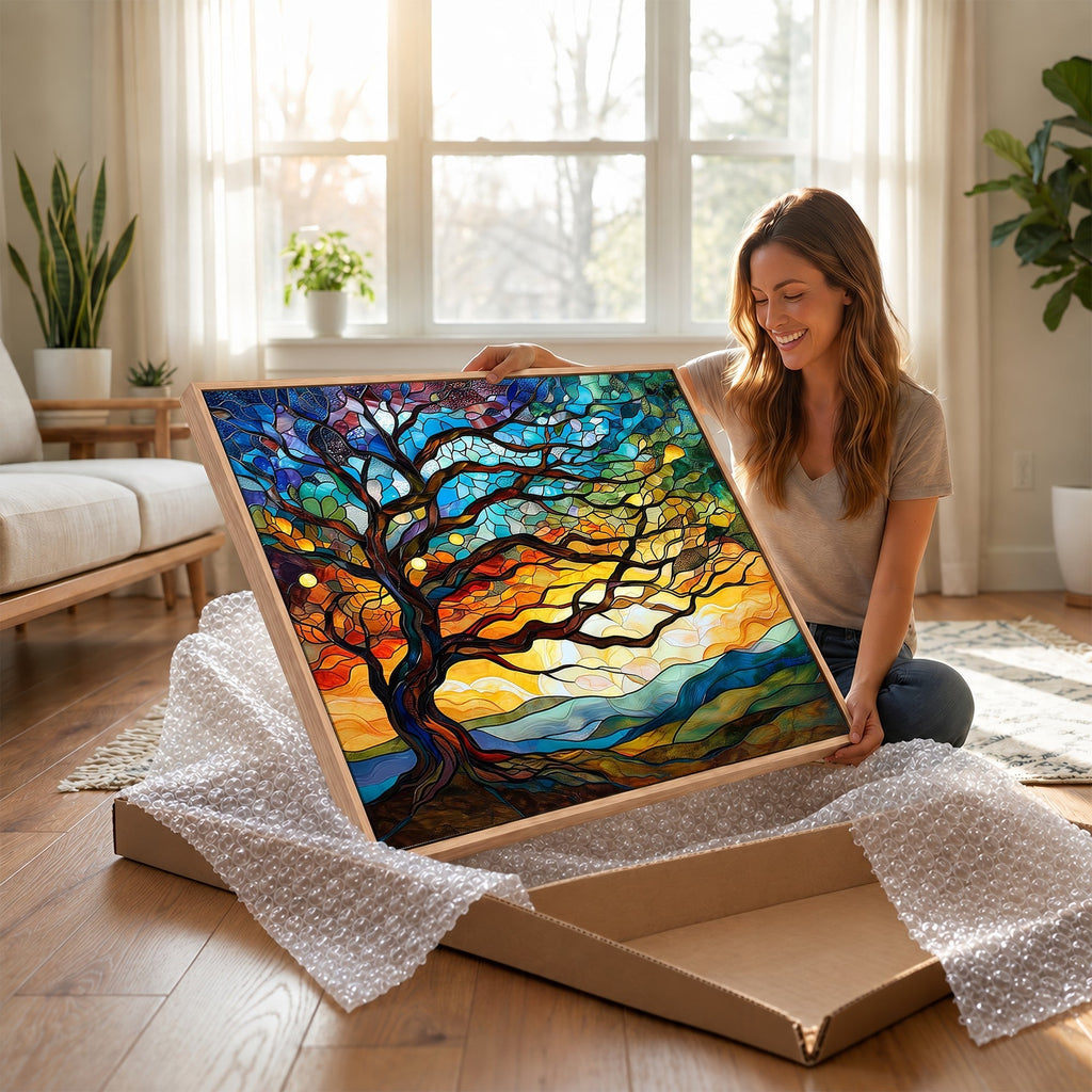 Mosaic Tree Wall Art | Ready to Hang Stained Glass Style Canvas Print