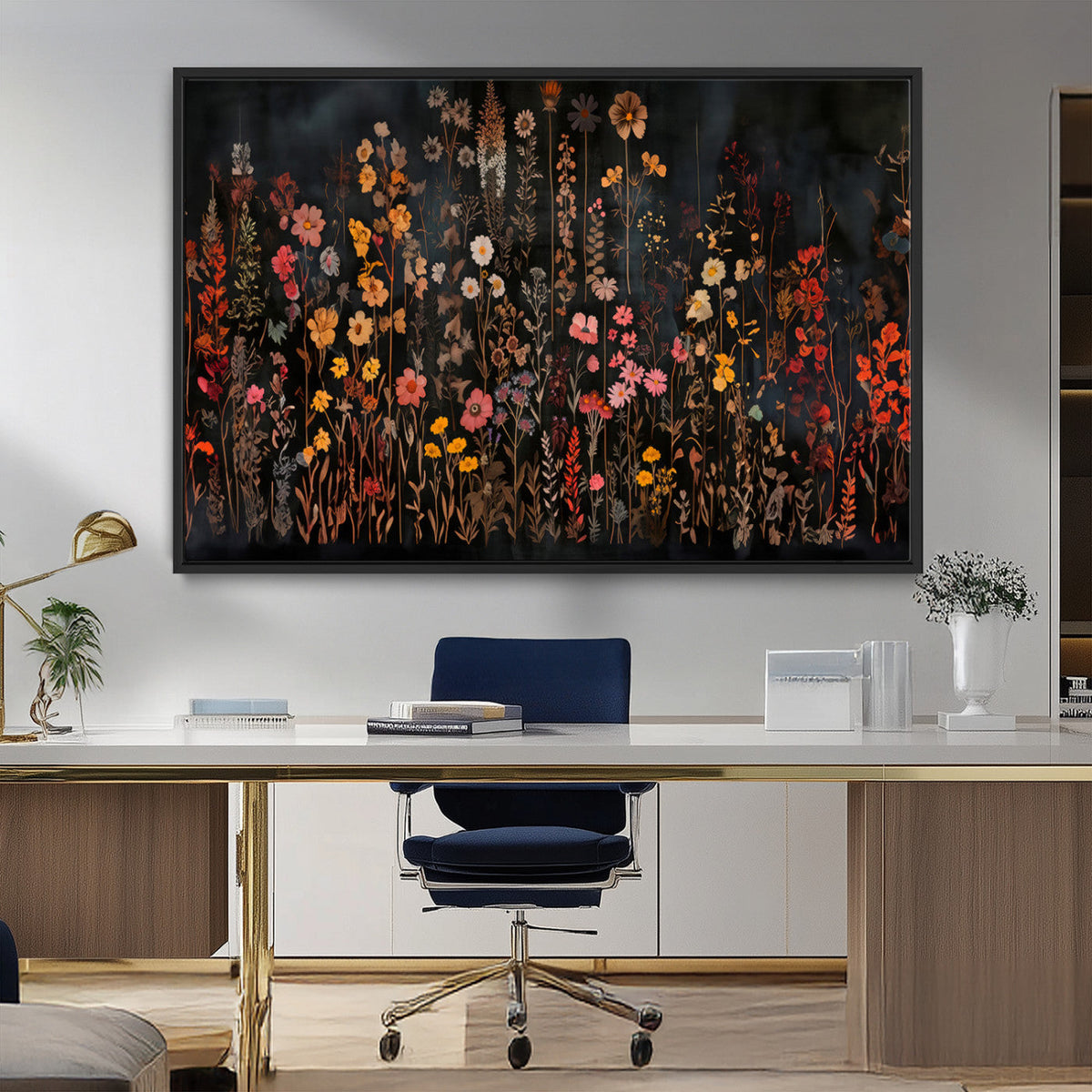 Large Floral Painting Print Illustration Flowers Canvas Wall Art