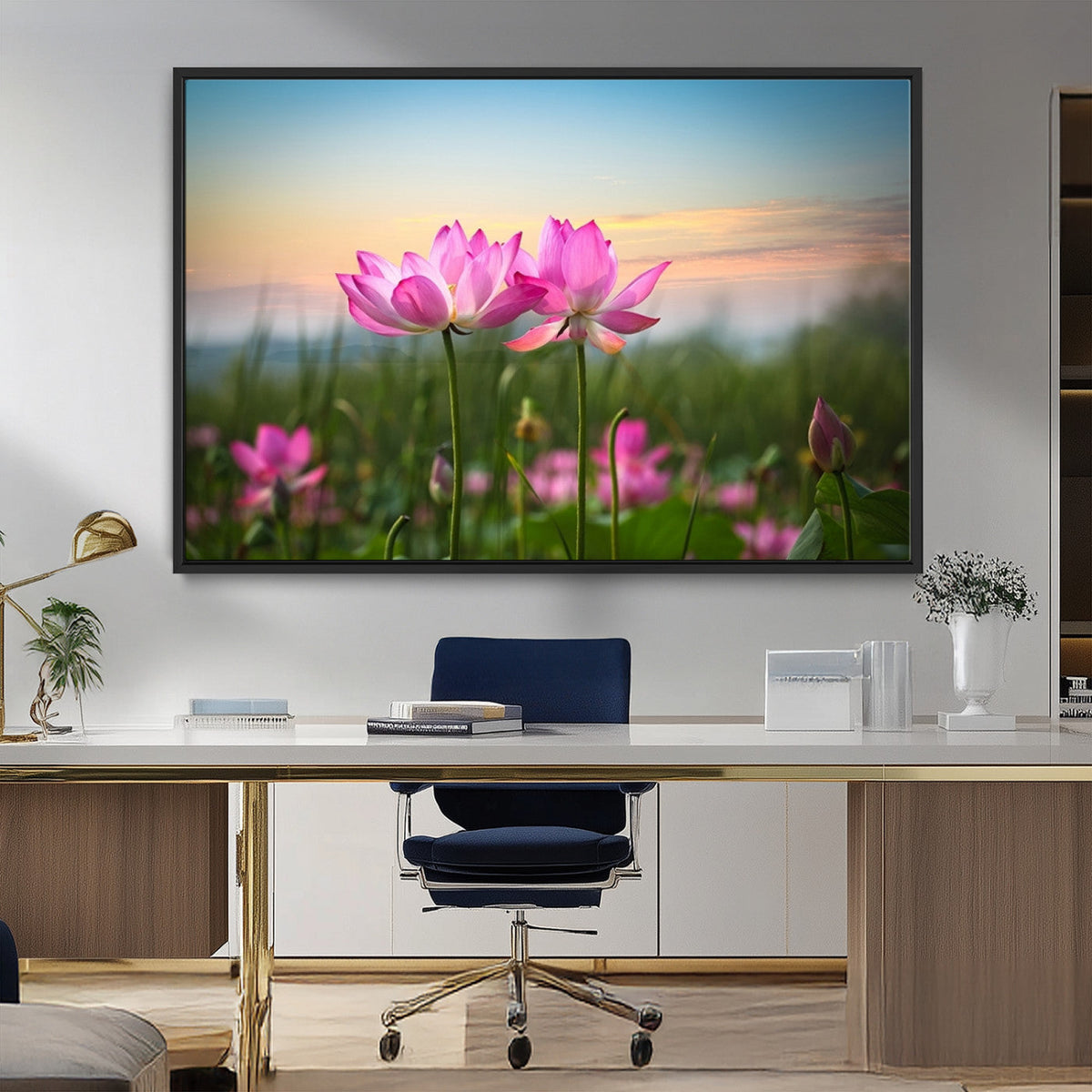 Pink Flower on the Mountain Canvas Print, Framed Pink Flower Canvas Wall Art