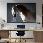 Large Wall Art Cream Colored Horse on Grey Background Canvas