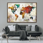 Watercolor World Map Canvas Print | Framed Travel Map Wall Art for Couples