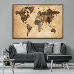 Push Pin World Map Canvas Print | Framed Travel Tracker Wall Art