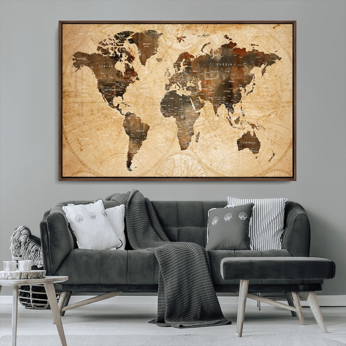Push Pin World Map Canvas Print | Framed Travel Tracker Wall Art