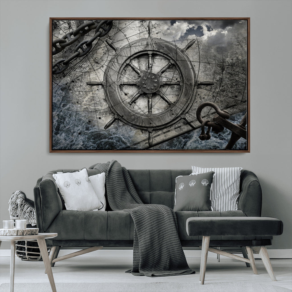 Ship Steering Wheel Vintage Wall Art Canvas Print