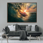 Ocean Wave Sunset Canvas Wall Art | Triptych Seascape Print