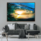 Ocean Wave at Sunset Canvas Art, Large Wall Print of Vibrant Surfing Wave