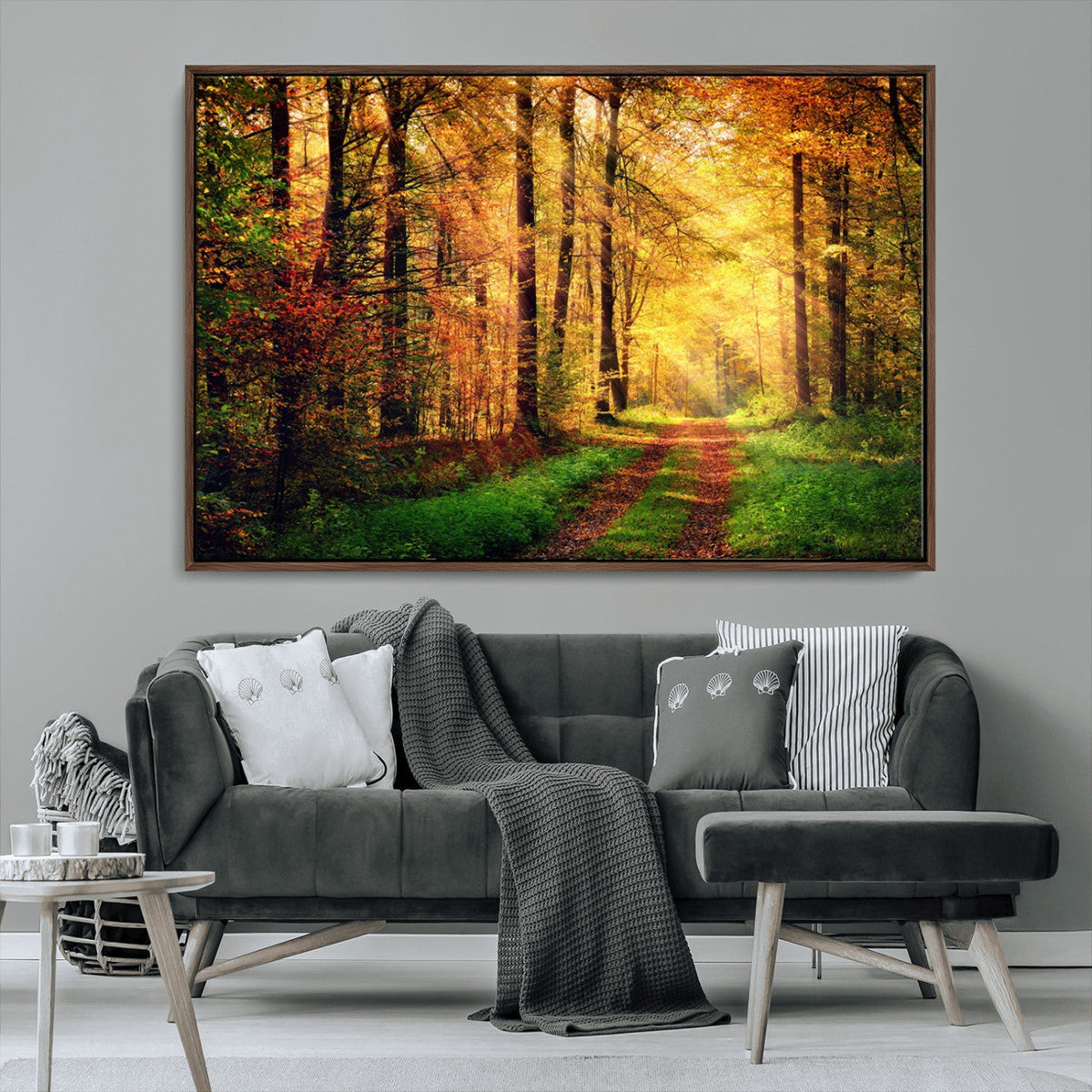 Sunlight Through Trees Wall Art Canvas Print | Autumn Forest Wall Art