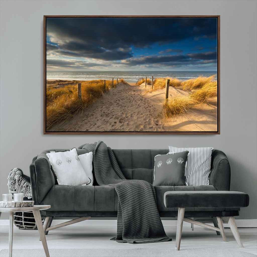 Ocean Beach Dark Clouds Wall Art Canvas Print
