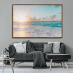Tranquil Ocean Beach Sunset Canvas Wall Art | 3-Panel Coastal Decor