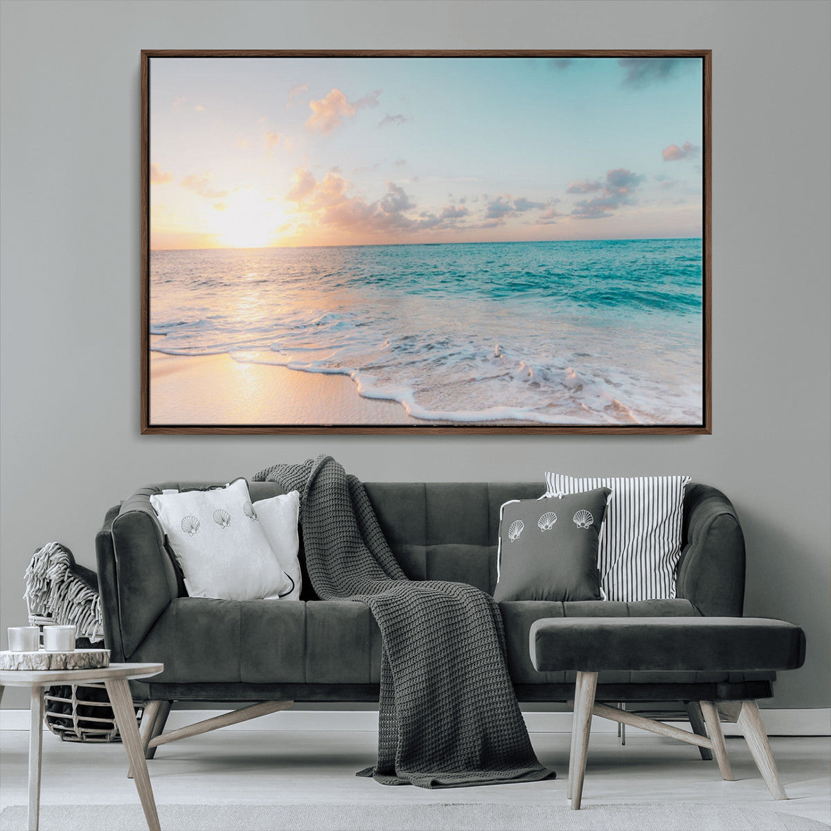 Tranquil Ocean Beach Sunset Canvas Wall Art | 3-Panel Coastal Decor