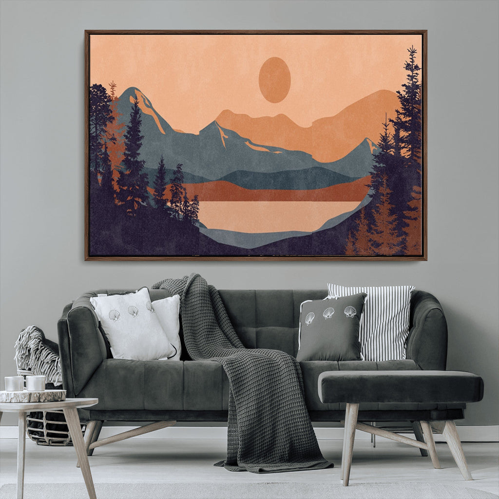 Modern Boho Sunset Canvas Print, Mountain Landscape Triptych