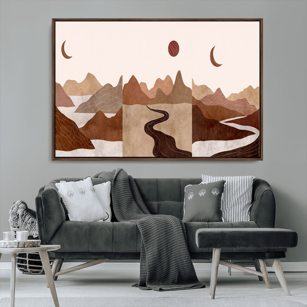 Boho Wall Art Canvas Print Set | Mid-Century Bohemian Wall Artwork, Boho Neutral