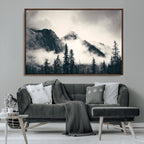 Forest Mountain Print | Black and White Canvas Wall Art with Misty Forest Design