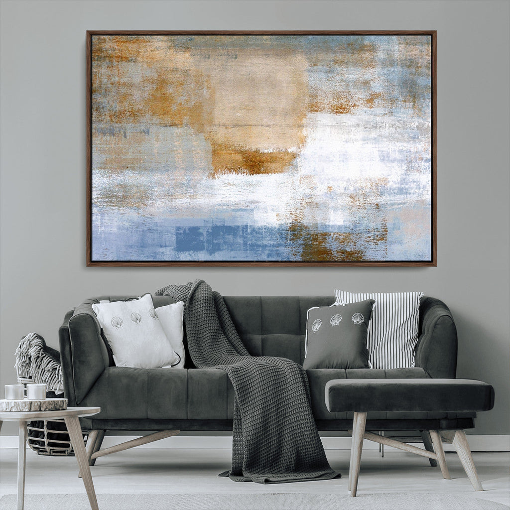 Blue Multi Panel Abstract Wall Art Canvas, Abstract Blue and Gold Canvas Print