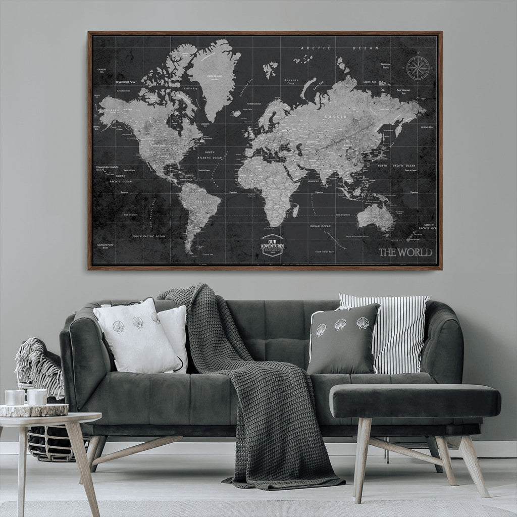 World Map Canvas Print, Detailed Map of the World Wall Art for Home or Office