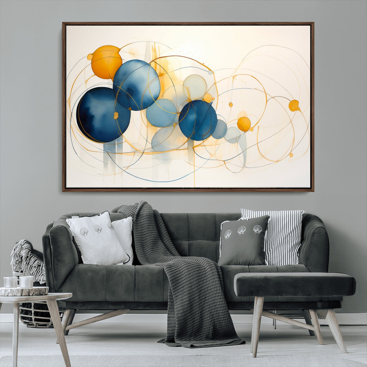 Geometric Blue Orange Abstract Wall Art Canvas, Geometric Blue Orange Canvas Print