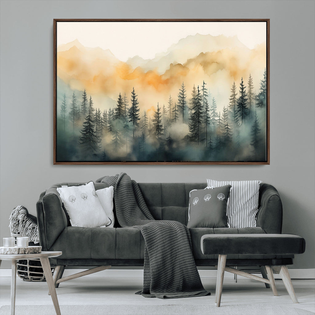 Abstract Forest Print | Mountain Wall Art | Autumn Landscape Canvas Print