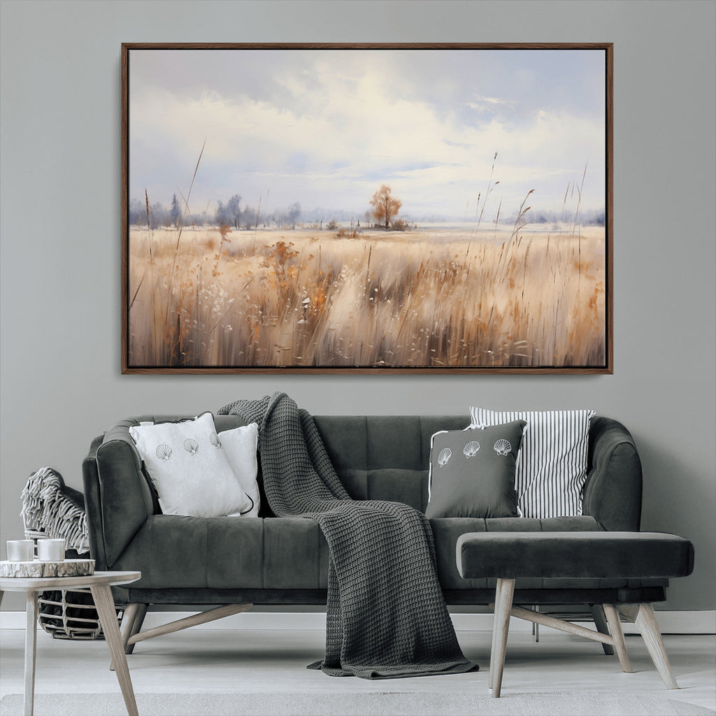Golden Fields Wall Art Print Canvas | Serene Minimalist Landscape for Farmhouse Decor