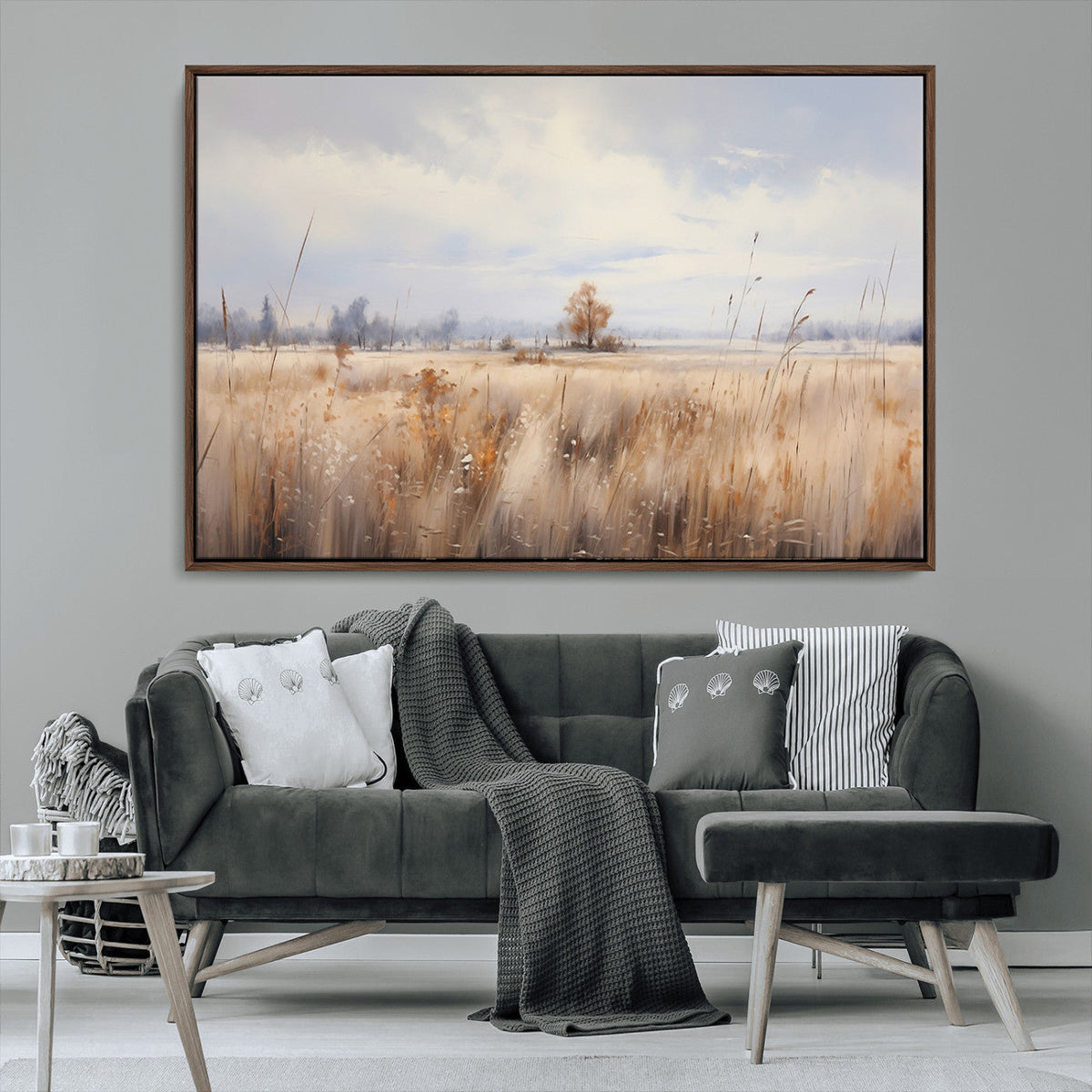 Golden Fields Wall Art Print Canvas | Serene Minimalist Landscape for Farmhouse Decor