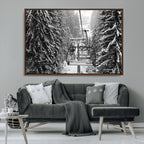 Winter Ski Lift Black and White Canvas Wall Art | Alpine Escape in Minimalist Style