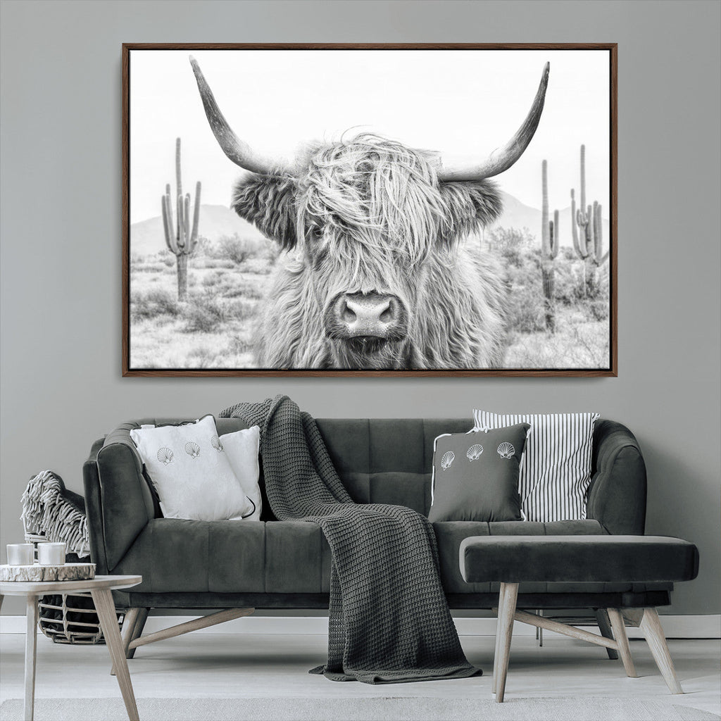Rustic Charm, Cow Longhorn Black White Bighorn Wall Art