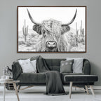Rustic Charm, Cow Longhorn Black White Bighorn Wall Art