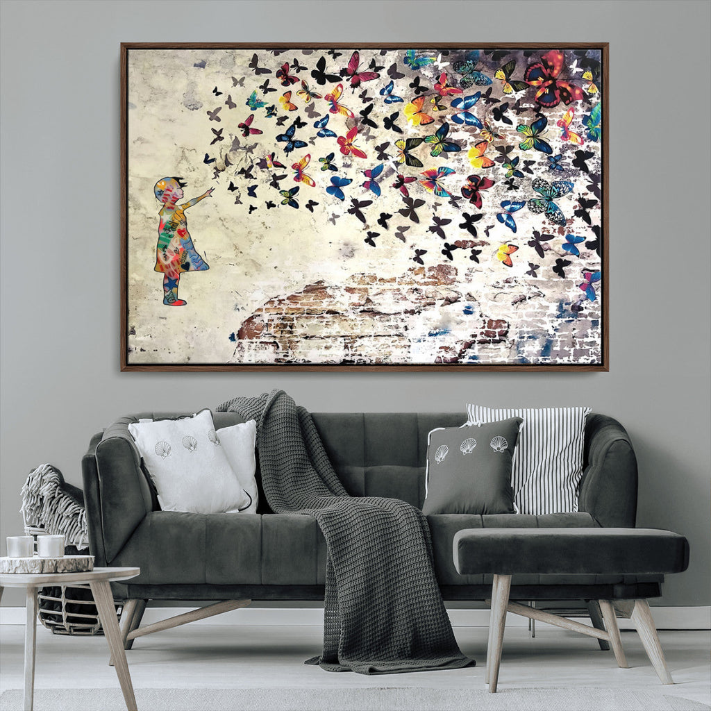 Banksy Wall Art - Banksy Girl Butterfly Graffiti Wall Art
