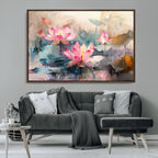Lotus Flower Wall Art | 3 Panel Giclee Canvas Print of Pink Lotus Blossoms