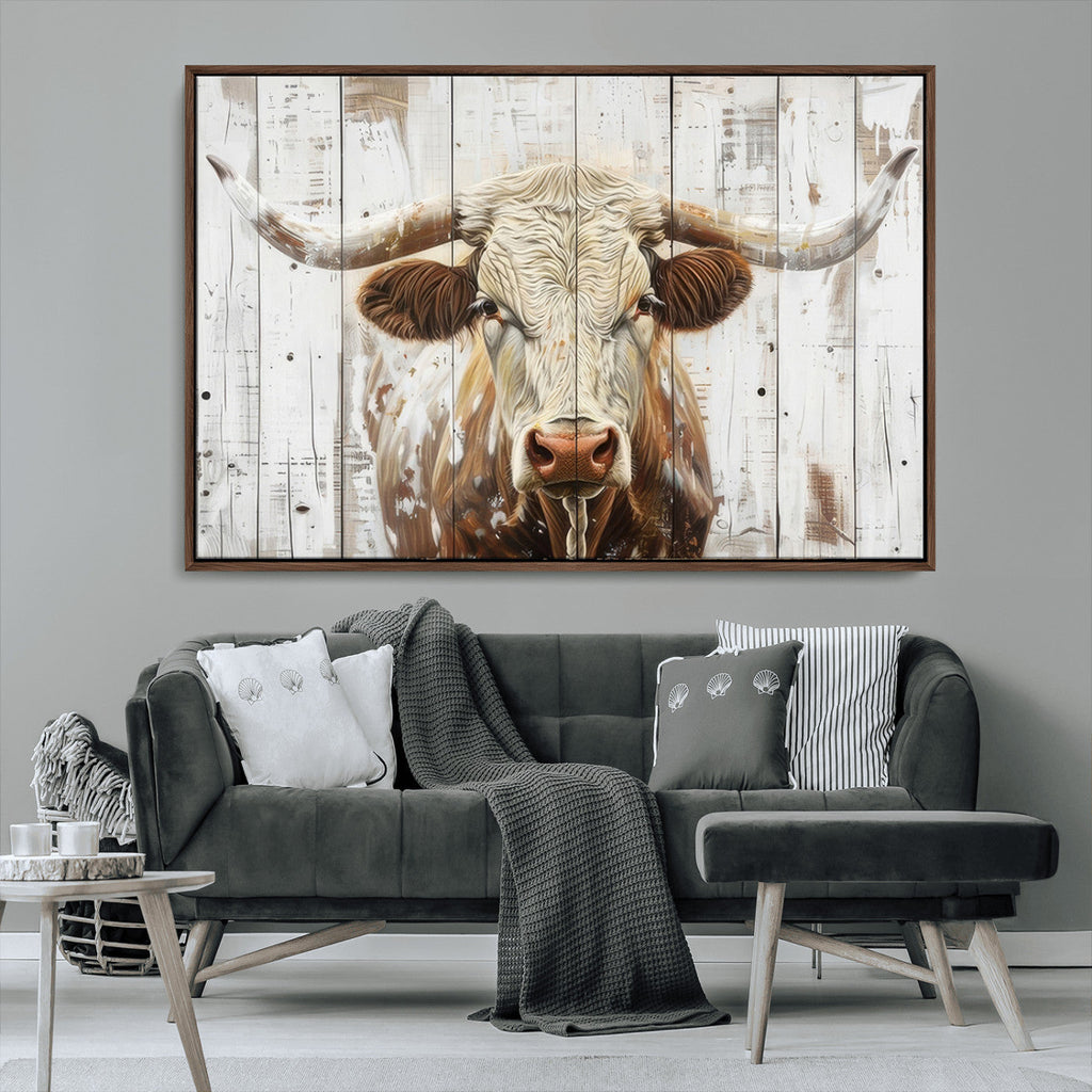 Rustic Longhorn Bull Wall Art Canvas Set