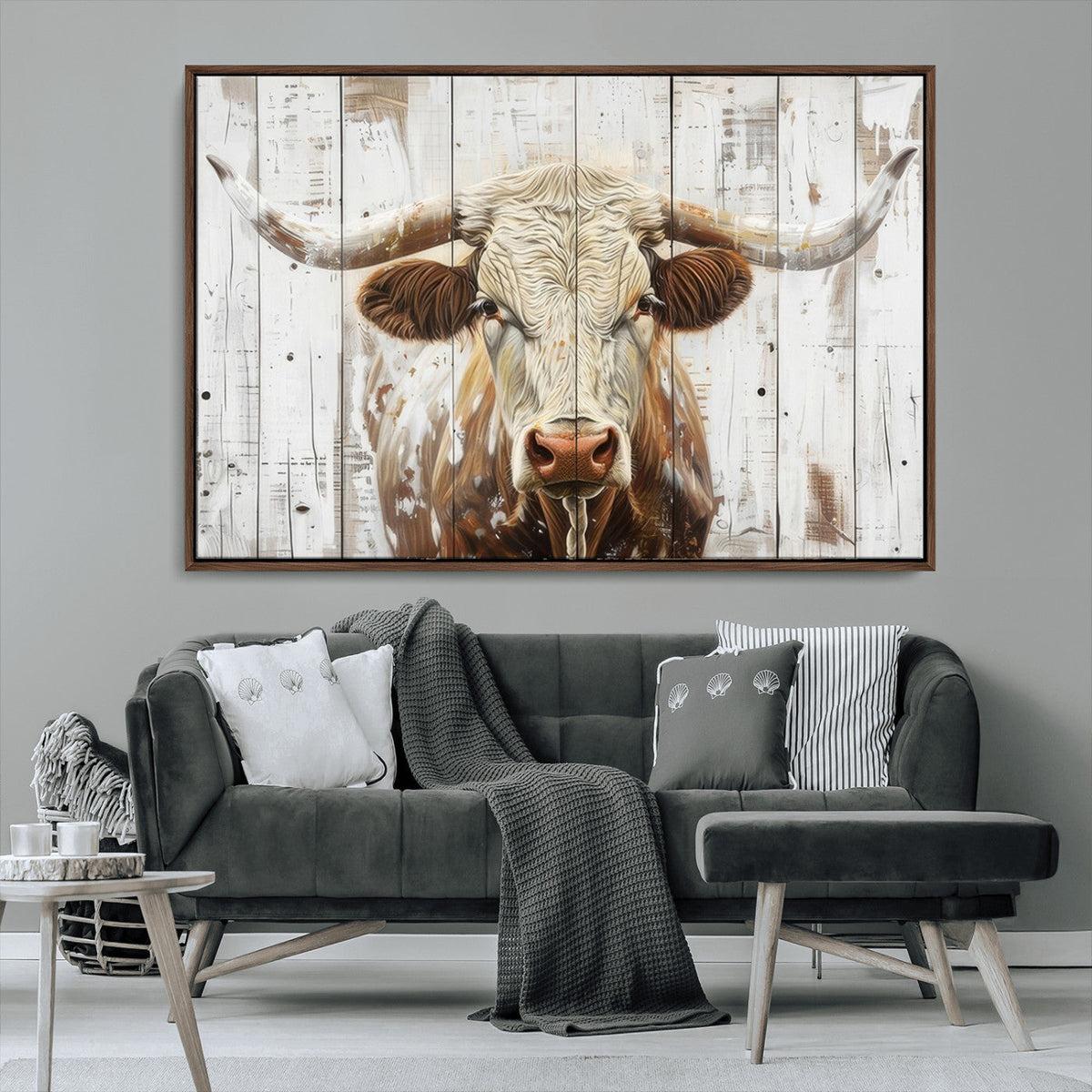 Rustic Longhorn Bull Wall Art Canvas Set