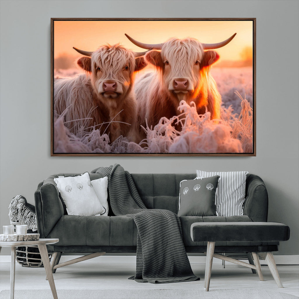 Highland Cows at Sunrise Wall Art Canvas Set