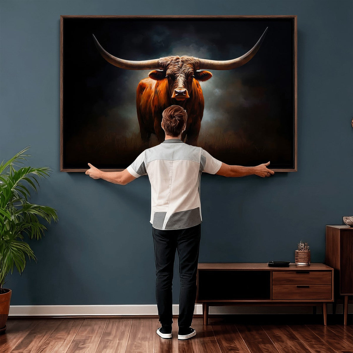 Abstract Texas Longhorn Wall Art Print | 3-Panel Large Texas Longhorn Canvas