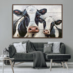 Vintage Baby and Mom Cattle Wall Art Canvas Print