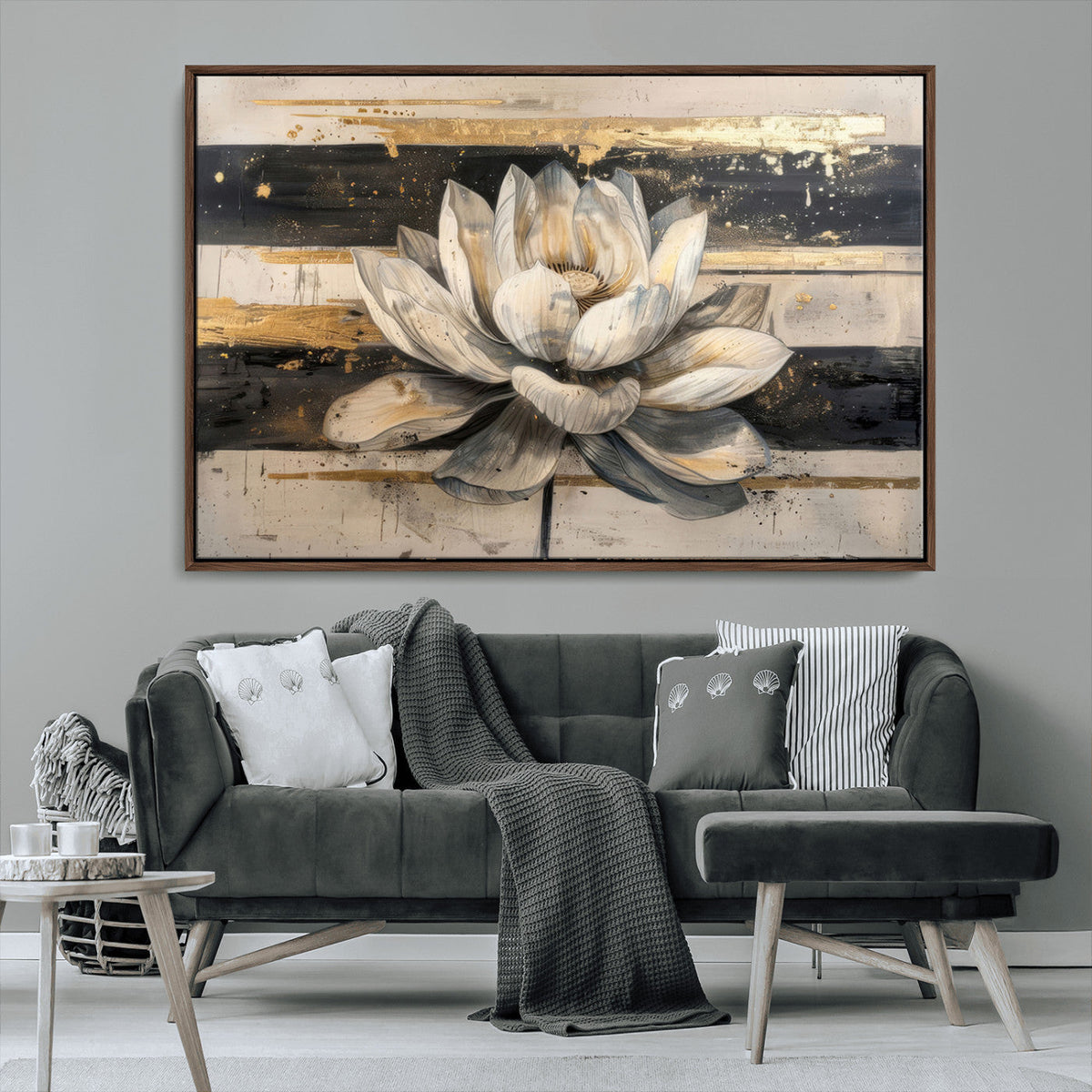 Lotus Flower Wall Art | Framed Abstract Floral Canvas